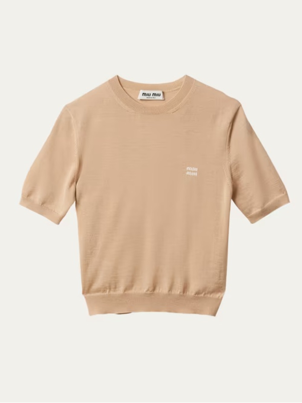 Miu Miu Short-Sleeve cashmere silk Knit Top in Beige 36